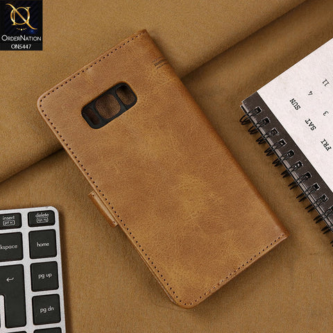 Samsung Galaxy S8 Cover - Light Brown - Premium Leather Megantic Flip Book Covers With Card Holding Option