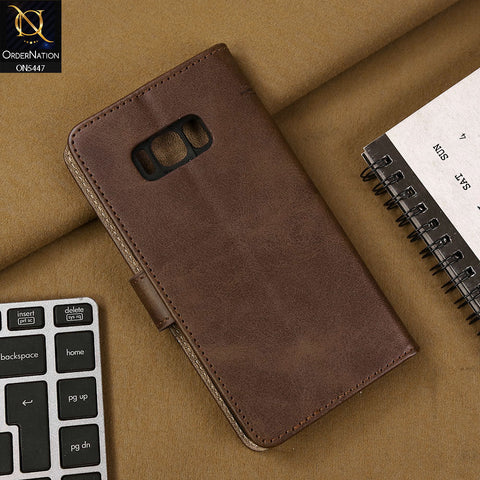 Samsung Galaxy S8 Plus Cover - Dark Brown - Premium Leather Megantic Flip Book Covers With Card Holding Option