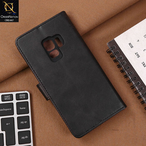 Samsung Galaxy S9 Cover - Black - Premium Leather Megantic Flip Book Covers With Card Holding Option