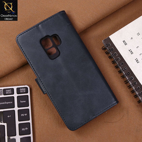 Samsung Galaxy S9 Cover - Blue - Premium Leather Megantic Flip Book Covers With Card Holding Option