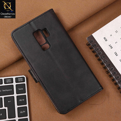Samsung Galaxy S9 Plus Cover - Black - Premium Leather Megantic Flip Book Covers With Card Holding Option