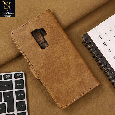 Samsung Galaxy S9 Plus Cover - Light Brown - Premium Leather Megantic Flip Book Covers With Card Holding Option