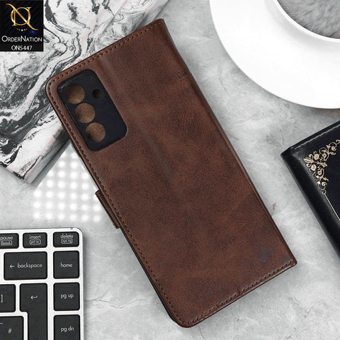 Samsung Galaxy A04s Cover - Dark Brown - Premium Leather Megantic Flip Book Covers With Card Holding Option