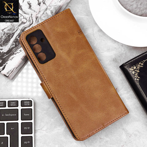 Samsung Galaxy A04s Cover - Light Brown - Premium Leather Megantic Flip Book Covers With Card Holding Option