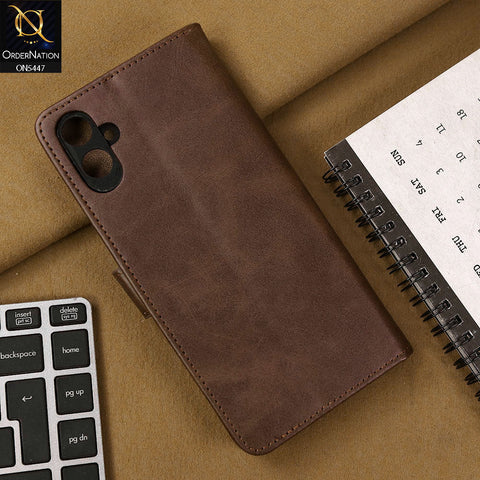 Samsung Galaxy A05 Cover - Dark Brown - Premium Leather Megantic Flip Book Covers With Card Holding Option