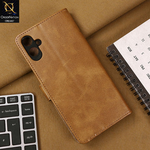 Samsung Galaxy A05 Cover - Light Brown - Premium Leather Megantic Flip Book Covers With Card Holding Option