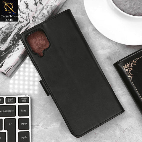 Samsung Galaxy A12 Cover - Black - Premium Leather Megantic Flip Book Covers With Card Holding Option