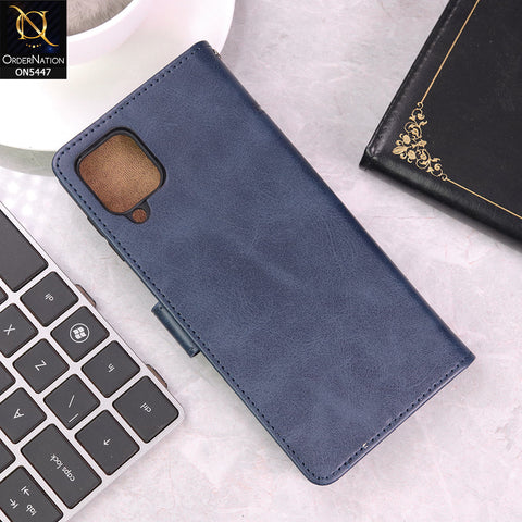 Samsung Galaxy A12 Cover - Blue - Premium Leather Megantic Flip Book Covers With Card Holding Option
