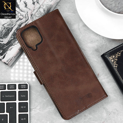 Samsung Galaxy A12 Cover - Dark Brown - Premium Leather Megantic Flip Book Covers With Card Holding Option