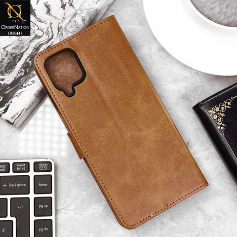 Samsung Galaxy A12 Cover - Light Brown - Premium Leather Megantic Flip Book Covers With Card Holding Option