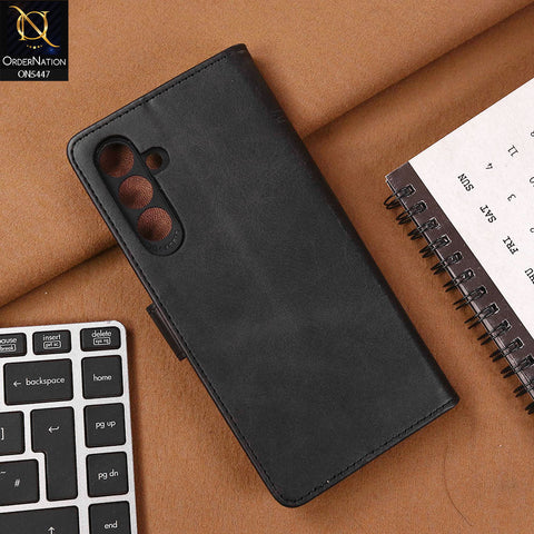 Samsung Galaxy A14 Cover - Black - Premium Leather Megantic Flip Book Covers With Card Holding Option
