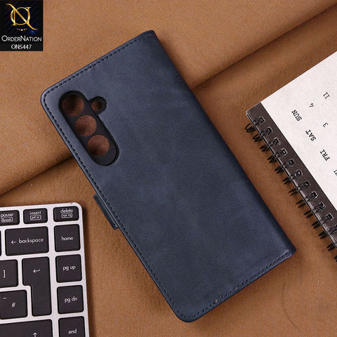 Samsung Galaxy A14 Cover - Blue - Premium Leather Megantic Flip Book Covers With Card Holding Option