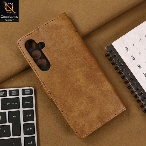Samsung Galaxy A14 Cover - Light Brown - Premium Leather Megantic Flip Book Covers With Card Holding Option