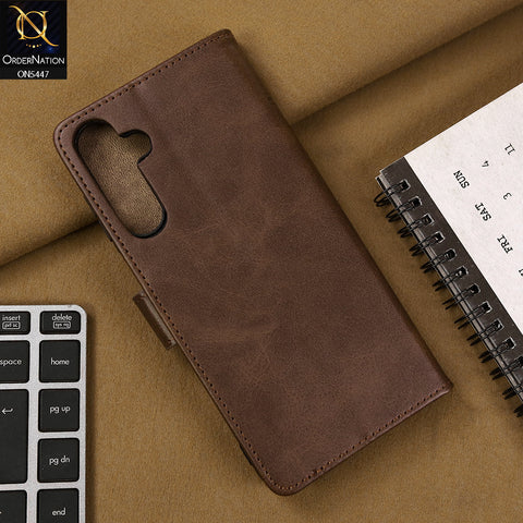 Samsung Galaxy A16 Cover - Dark Brown - Premium Leather Megantic Flip Book Covers With Card Holding Option