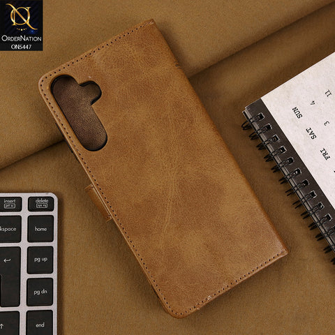 Samsung Galaxy A16 5G Cover - Light Brown - Premium Leather Megantic Flip Book Covers With Card Holding Option