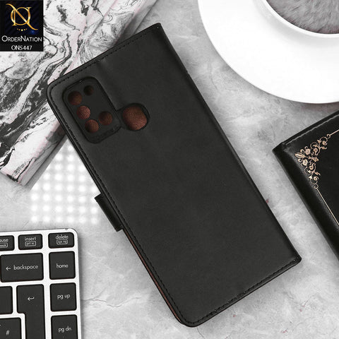 Samsung Galaxy A21s Cover - Black - Premium Leather Megantic Flip Book Covers With Card Holding Option