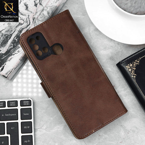 Samsung Galaxy A21s Cover - Dark Brown - Premium Leather Megantic Flip Book Covers With Card Holding Option