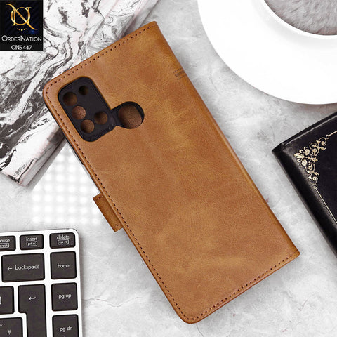 Samsung Galaxy A21s Cover - Light Brown - Premium Leather Megantic Flip Book Covers With Card Holding Option