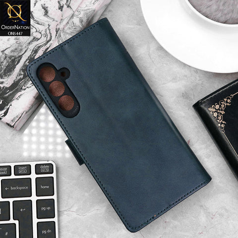 Samsung Galaxy A24 4G Cover - Blue - Premium Leather Megantic Flip Book Covers With Card Holding Option