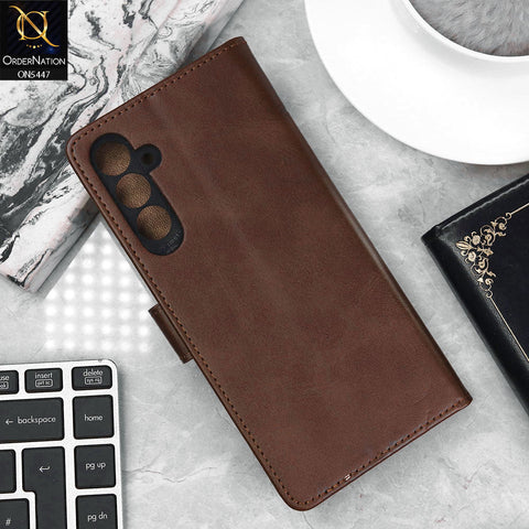 Samsung Galaxy A24 4G Cover - Dark Brown - Premium Leather Megantic Flip Book Covers With Card Holding Option