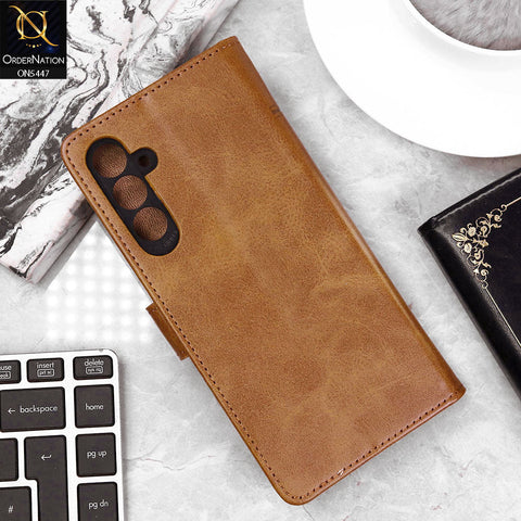 Samsung Galaxy A24 4G Cover - Light Brown - Premium Leather Megantic Flip Book Covers With Card Holding Option