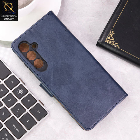 Samsung Galaxy A25 5G Cover - Blue - Premium Leather Megantic Flip Book Covers With Card Holding Option