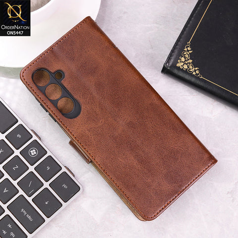 Samsung Galaxy A25 5G Cover - Dark Brown - Premium Leather Megantic Flip Book Covers With Card Holding Option