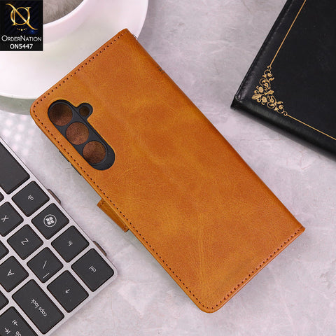Samsung Galaxy A25 5G Cover - Light Brown - Premium Leather Megantic Flip Book Covers With Card Holding Option