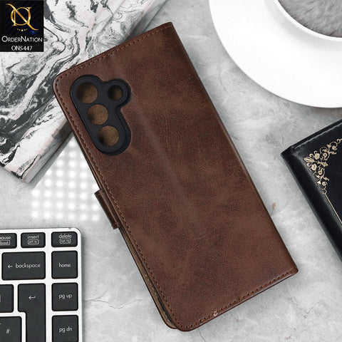 Samsung Galaxy A26 Cover - Dark Brown - Premium Leather Megantic Flip Book Covers With Card Holding Option