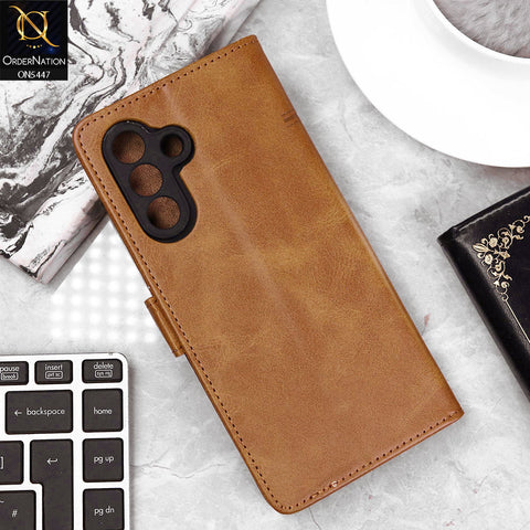 Samsung Galaxy A26 Cover - Light Brown - Premium Leather Megantic Flip Book Covers With Card Holding Option