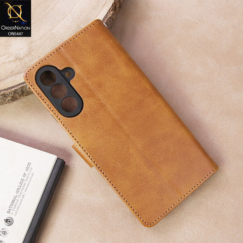 Samsung Galaxy A26  Cover - Light Brown - Premium Leather Megantic Flip Book Covers With Card Holding Option