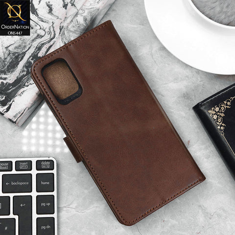 Samsung Galaxy A31 Cover - Dark Brown - Premium Leather Megantic Flip Book Covers With Card Holding Option