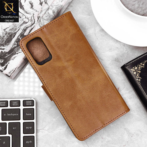 Samsung Galaxy A31 Cover - Light Brown - Premium Leather Megantic Flip Book Covers With Card Holding Option