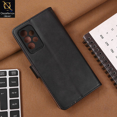 Samsung Galaxy A13 Cover - Black - Premium Leather Megantic Flip Book Covers With Card Holding Option