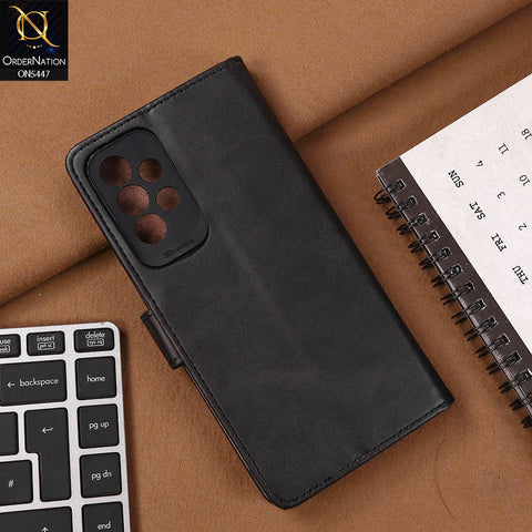 Samsung Galaxy A33 5G Cover - Black - Premium Leather Megantic Flip Book Covers With Card Holding Option