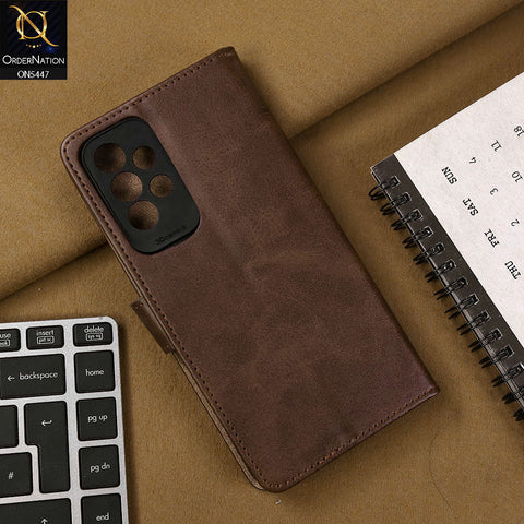 Samsung Galaxy A33 5G Cover - Dark Brown - Premium Leather Megantic Flip Book Covers With Card Holding Option