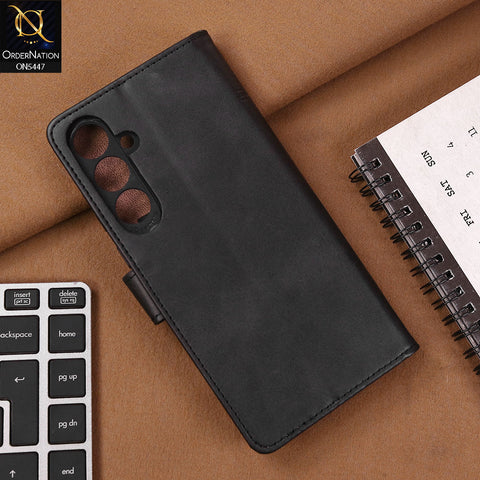 Samsung Galaxy A35 Cover - Black - Premium Leather Megantic Flip Book Covers With Card Holding Option