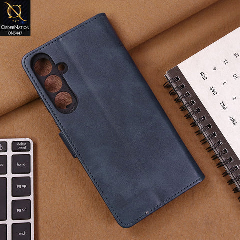 Samsung Galaxy A35 Cover - Blue - Premium Leather Megantic Flip Book Covers With Card Holding Option