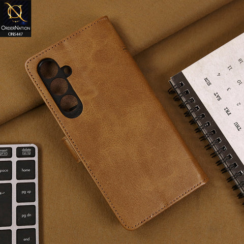 Samsung Galaxy A35 Cover - Light Brown - Premium Leather Megantic Flip Book Covers With Card Holding Option