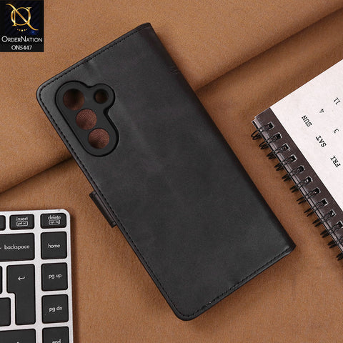 Samsung Galaxy A36 Cover - Black - Premium Leather Megantic Flip Book Covers With Card Holding Option