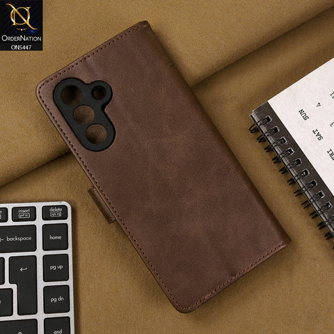 Samsung Galaxy A36 Cover - Dark Brown - Premium Leather Megantic Flip Book Covers With Card Holding Option