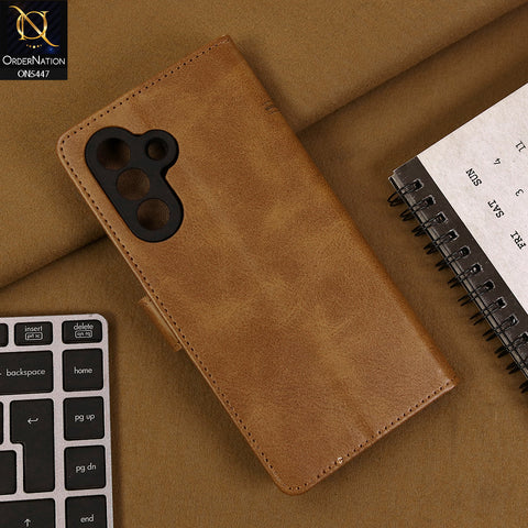 Samsung Galaxy A56 Cover - Light Brown - Premium Leather Megantic Flip Book Covers With Card Holding Option