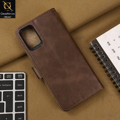 Samsung Galaxy A51 Cover - Dark Brown - Premium Leather Megantic Flip Book Covers With Card Holding Option