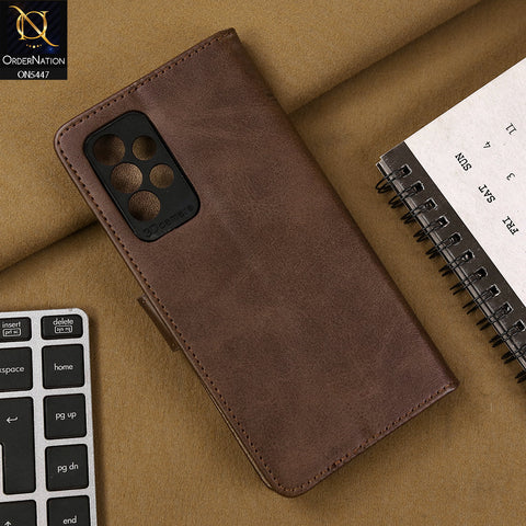 Samsung Galaxy A52 Cover - Dark Brown - Premium Leather Megantic Flip Book Covers With Card Holding Option