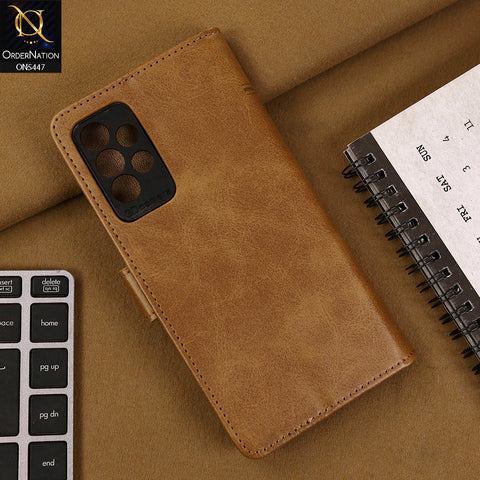 Samsung Galaxy A52s 5G Cover - Light Brown - Premium Leather Megantic Flip Book Covers With Card Holding Option