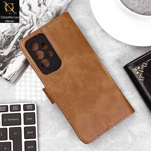 Samsung Galaxy A53 5G Cover - Light Brown - Premium Leather Megantic Flip Book Covers With Card Holding Option