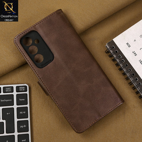 Samsung Galaxy A54 Cover - Dark Brown - Premium Leather Megantic Flip Book Covers With Card Holding Option