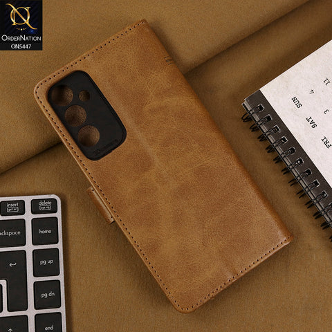 Samsung Galaxy A54 5G Cover - Light Brown - Premium Leather Megantic Flip Book Covers With Card Holding Option