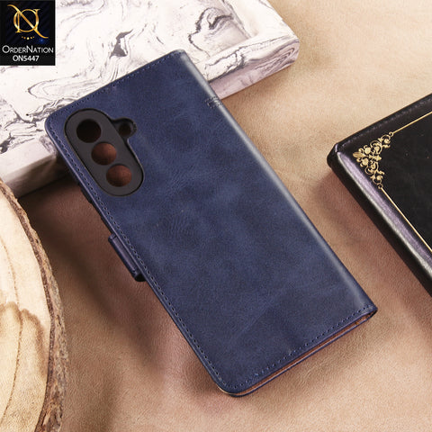 Samsung Galaxy A57 Cover - Blue - Premium Leather Megantic Flip Book Covers With Card Holding Option