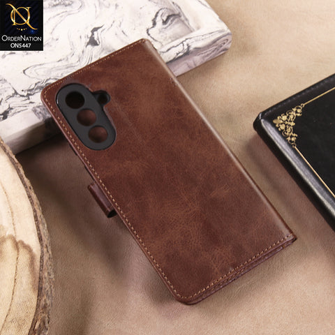 Samsung Galaxy A57 Cover - Dark Brown - Premium Leather Megantic Flip Book Covers With Card Holding Option